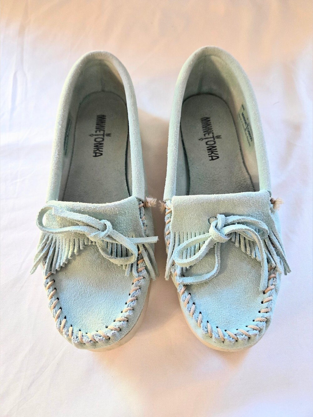 Minnetonka Women's Suede Leather Hardsole Moccasins Mint Green Size 8i